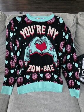 "You're My Zom-Bae" Zombie Halloween Valentine Ugly Knit Sweater - Unisex L